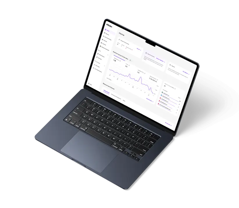Kiickr affiliate marketing dashboard showing real-time analytics and partner management